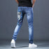 Slim Fit Korean Streetwear Graphical Printed Luxury Hip-Hop Stretch Denim Jeans for Men - Perfect Medium Wash Jeans Outfit